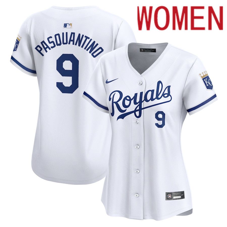 Women Kansas City Royals #9 Vinnie Pasquantino Nike White Home Limited Player MLB Jersey->->Women Jersey